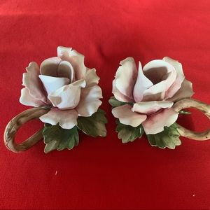 Capodimonte rose candle holders